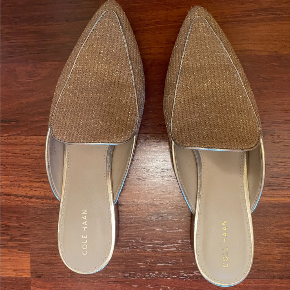 Cole Haan Women's Tan and gold woven mules